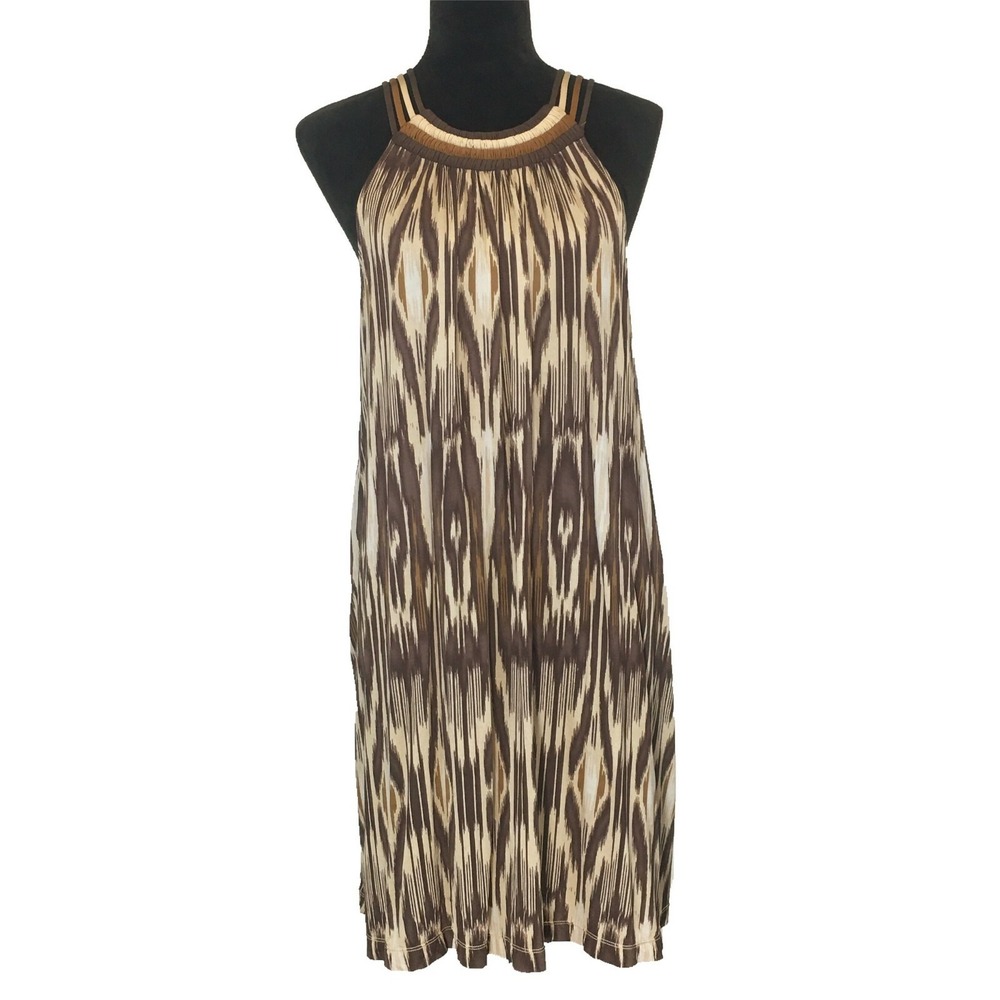 BCBG MaxAzria RUNWAY Dress SMALL Brown Beige Camel Wood Grain Strap Stretch